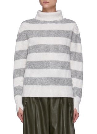 Main View - Click To Enlarge - RAG & BONE - Wide Striped Ribbed Cashmere Knit Turtleneck Sweater
