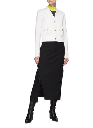 Figure View - Click To Enlarge - NINA RICCI - Patch Pocket Contrasting Panel Cotton Wool Blend Cardigan