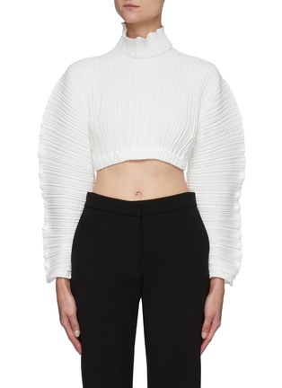 Main View - Click To Enlarge - DION LEE - Ruffle High Neck Pleat Crop Blouse