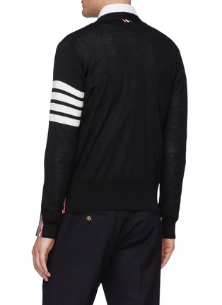 Back View - Click To Enlarge - THOM BROWNE  - Four Bar Stripe Armband Merino Wool Cardigan