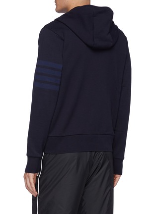 Back View - Click To Enlarge - THOM BROWNE  - Tonal Four Bar Sleeve Cotton Zipped Hoodie