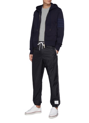 Figure View - Click To Enlarge - THOM BROWNE  - Tonal Four Bar Sleeve Cotton Zipped Hoodie