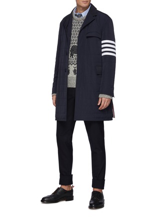 Figure View - Click To Enlarge - THOM BROWNE - Four Bar Stripe Quilted Chesterfield Coat
