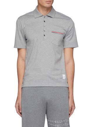 Main View - Click To Enlarge - THOM BROWNE  - Tricolour Trim Patch Pocket Cotton Jersey Polo Shirt