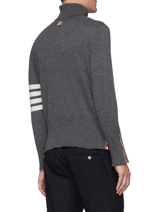 Back View - Click To Enlarge - THOM BROWNE  - Four Bar Stripe Armband Turtleneck Cashmere Sweater
