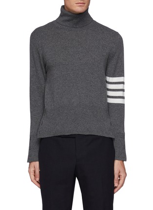 Main View - Click To Enlarge - THOM BROWNE - Four Bar Stripe Armband Turtleneck Cashmere Sweater