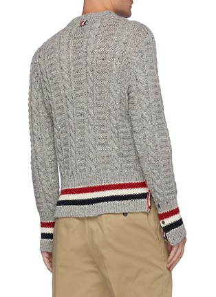 Back View - Click To Enlarge - THOM BROWNE - Tricolour Stripe Hem Cable Sweater