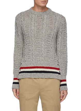 Main View - Click To Enlarge - THOM BROWNE - Tricolour Stripe Hem Cable Sweater