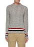 THOM BROWNE - Tricolour Stripe Hem Cable Sweater