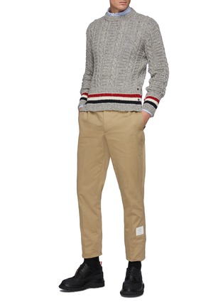 Figure View - Click To Enlarge - THOM BROWNE - Tricolour Stripe Hem Cable Sweater