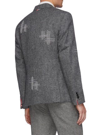 Back View - Click To Enlarge - THOM BROWNE - Donegal Tweed Blazer With Stitching Embroideries