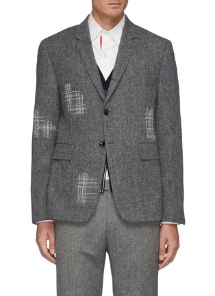 Main View - Click To Enlarge - THOM BROWNE - Donegal Tweed Blazer With Stitching Embroideries