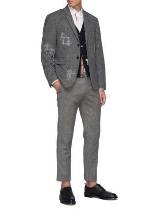 Figure View - Click To Enlarge - THOM BROWNE - Donegal Tweed Blazer With Stitching Embroideries