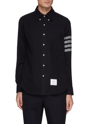 Main View - Click To Enlarge - THOM BROWNE - Four Bar Sleeve Cotton Flannel Shirt