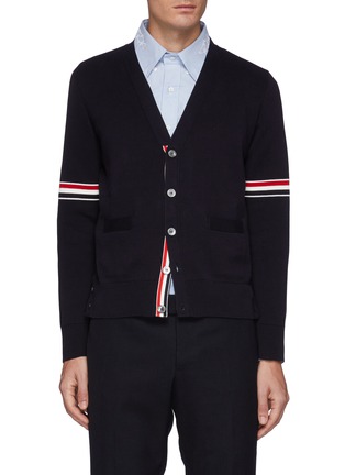 Main View - Click To Enlarge - THOM BROWNE  - Tricolour Stripe Detail V-neck Cotton Cardigan