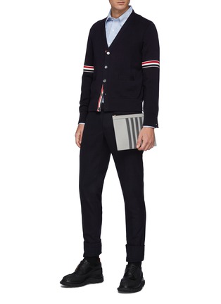 Figure View - Click To Enlarge - THOM BROWNE  - Tricolour Stripe Detail V-neck Cotton Cardigan