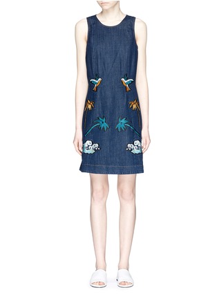 Main View - Click To Enlarge - VICTORIA, VICTORIA BECKHAM - 'Okinawa' motif embroidered denim shift dress