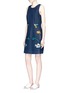 Figure View - Click To Enlarge - VICTORIA, VICTORIA BECKHAM - 'Okinawa' motif embroidered denim shift dress