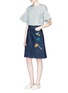 Figure View - Click To Enlarge - VICTORIA, VICTORIA BECKHAM - 'Okinawa' motif embroidered cross front denim skirt