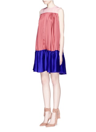 Front View - Click To Enlarge - ROKSANDA - 'Malene' colourblock pleated georgette and satin twill dress