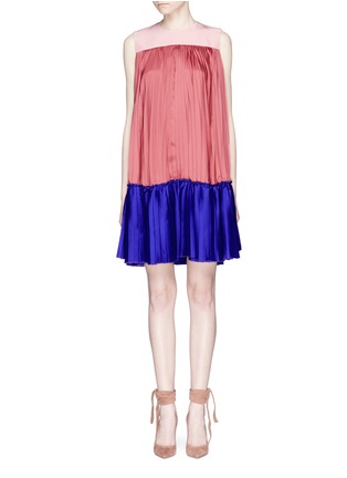 Main View - Click To Enlarge - ROKSANDA - 'Malene' colourblock pleated georgette and satin twill dress