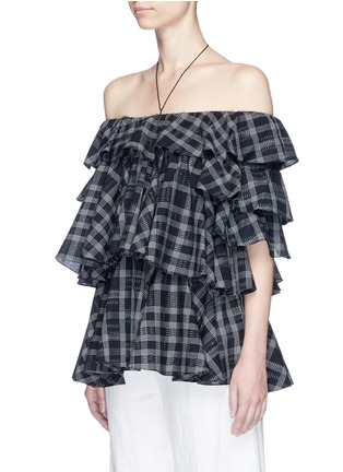 Front View - Click To Enlarge - TOME - Check plaid off-shoulder top