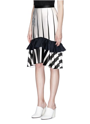 Front View - Click To Enlarge - TOME - Twill ruffle stripe print satin skirt