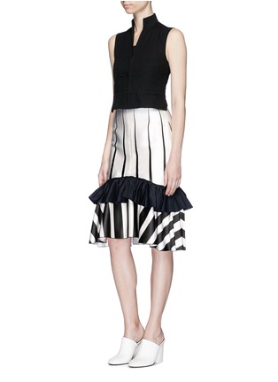 Figure View - Click To Enlarge - TOME - Twill ruffle stripe print satin skirt