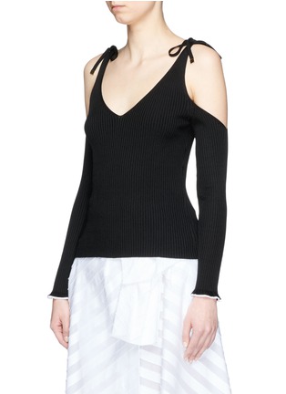 Front View - Click To Enlarge - ROSETTA GETTY - Cold shoulder rib knit camisole sweater