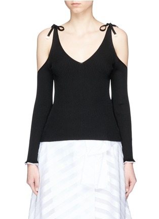Main View - Click To Enlarge - ROSETTA GETTY - Cold shoulder rib knit camisole sweater