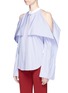 Front View - Click To Enlarge - ROSETTA GETTY - Stripe foldover front cold shoulder shirt