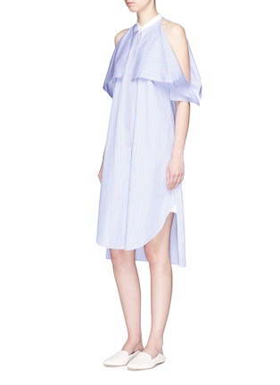 Figure View - Click To Enlarge - ROSETTA GETTY - Stripe foldover cold shoulder shirt dress