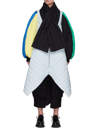 Main View - Click To Enlarge - LOEWE - Colour Blocking Balloon Sleeved Flared Handkerchief Hem Parka With Padded Scarf
