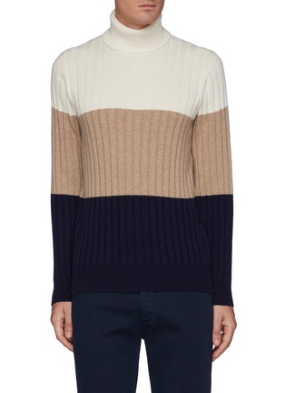 Main View - Click To Enlarge - BRUNELLO CUCINELLI - Colourblocked Wool Cashmere Silk Blend Turtleneck Sweater