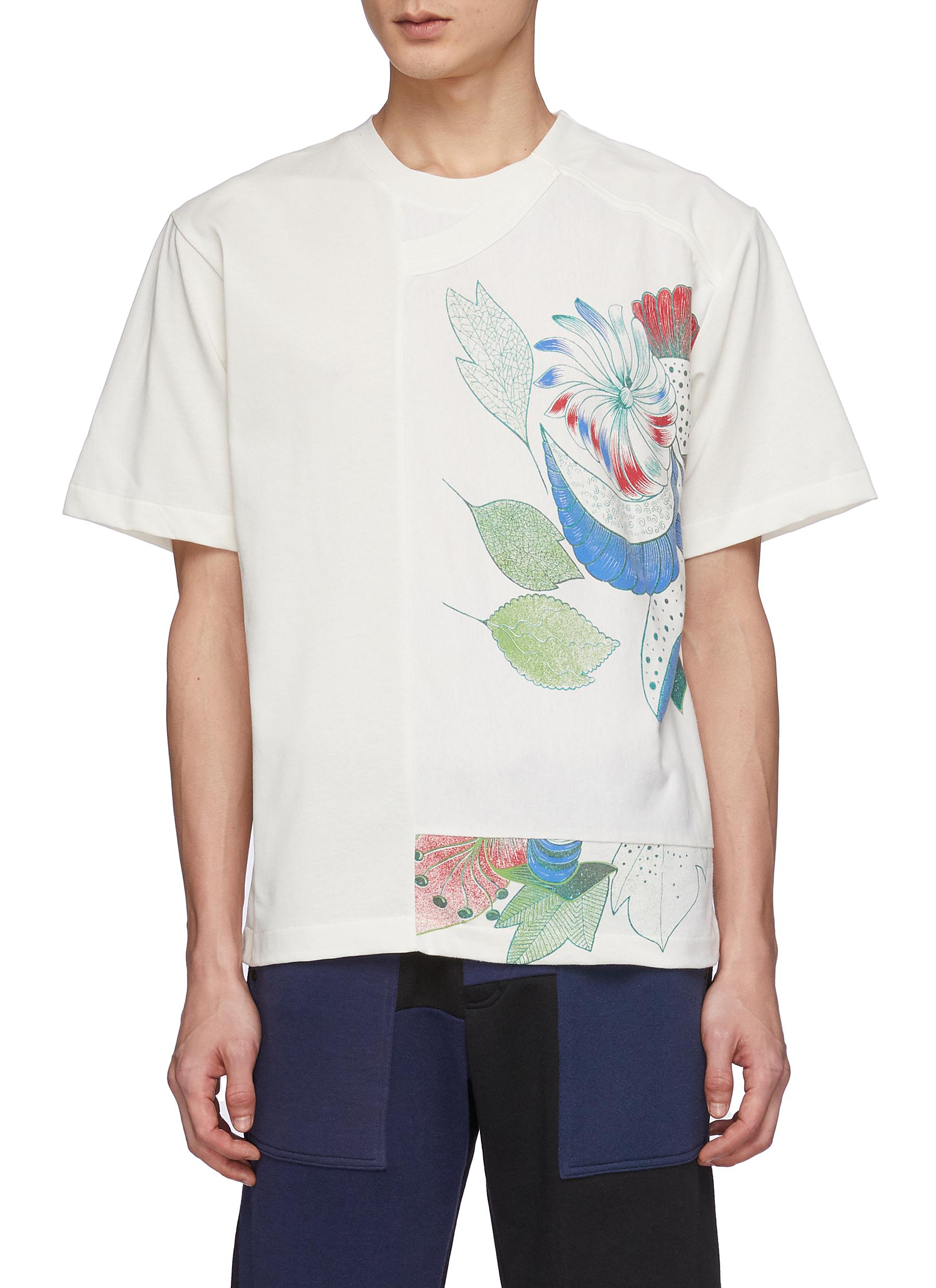 Floral Print Hand Sewn Patchwork Cotton T-shirt