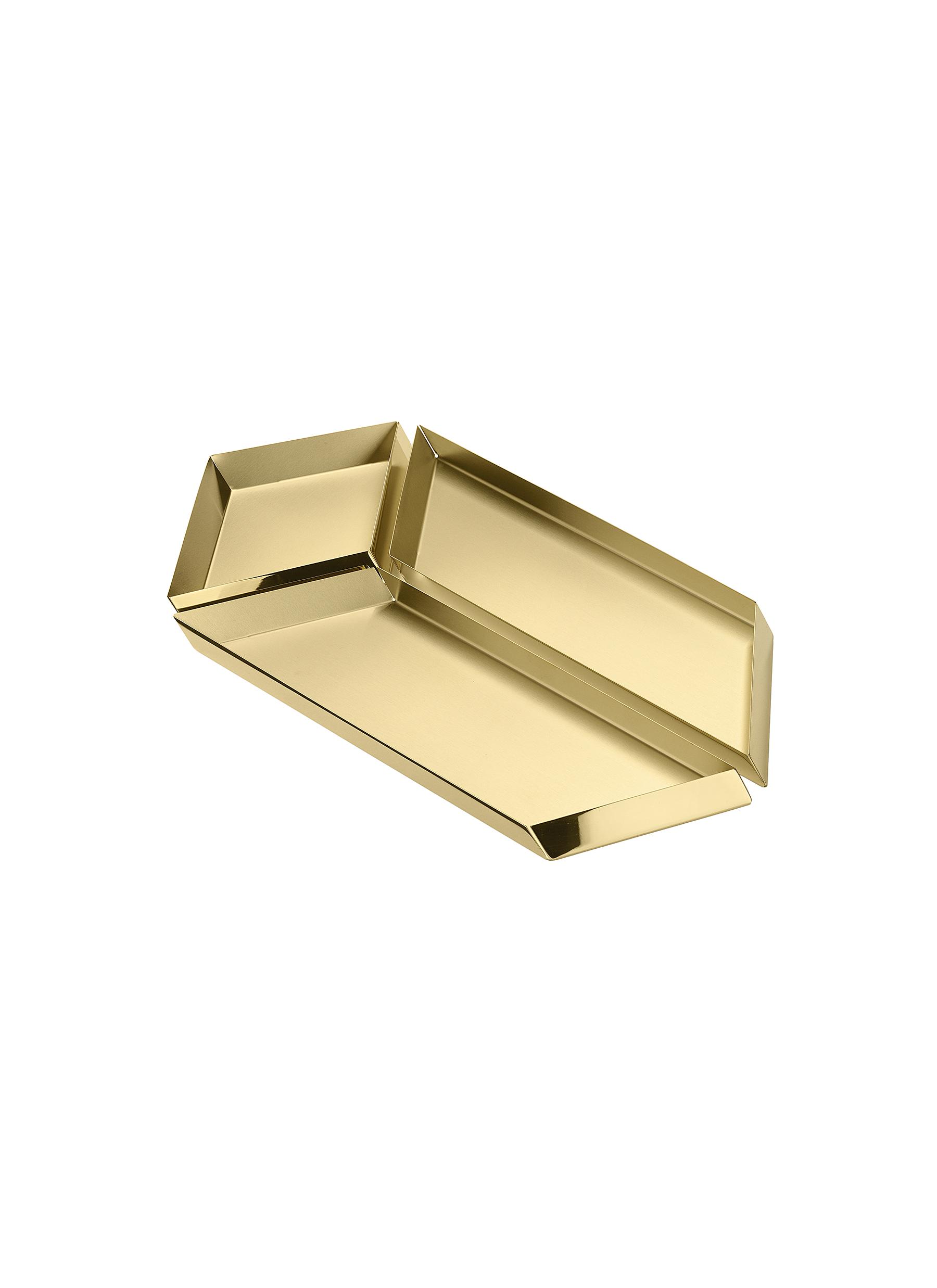 Ghidini Axonometry Large Parallelepiped Trays Set - Polished Brass