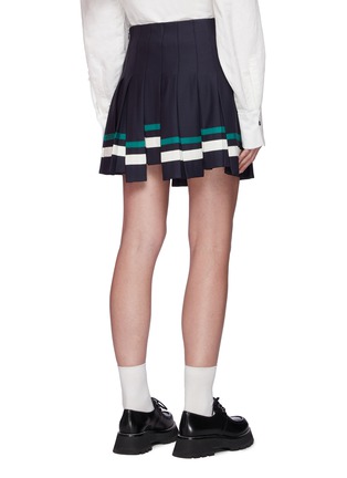 Back View - Click To Enlarge - MONSE - Varsity Striped Step Hem Pleated Virgin Wool Blend Mini Skirt