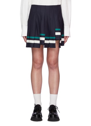 Main View - Click To Enlarge - MONSE - Varsity Striped Step Hem Pleated Virgin Wool Blend Mini Skirt