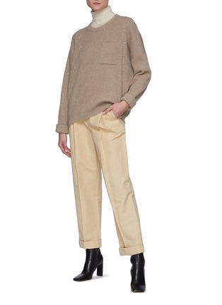 Figure View - Click To Enlarge - BRUNELLO CUCINELLI - Sequined Patch Pocket Ribbed Cashmere Blend Knit Jumper