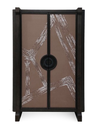 Main View - Click To Enlarge - ANDRÉ FU LIVING - Art Deco Garden' Charcoal Oak Wood High Cabinet With De Gournay Covering