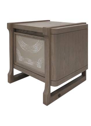 Detail View - Click To Enlarge - ANDRÉ FU LIVING - Art Deco Garden' Grey Oak Wood Bedside Cabinet With De Gournay Covering