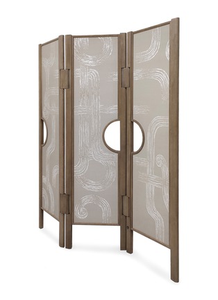 Detail View - Click To Enlarge - ANDRÉ FU LIVING - Art Deco Garden' Grey Oak Wood 3-Panel Screen With De Gournay Covering
