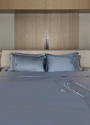 Detail View - Click To Enlarge - ANDRÉ FU LIVING - Art Deco Garden' Emperor King Size Embroidered Duvet Set – Midnight Blue