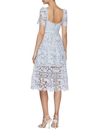 Back View - Click To Enlarge - SELF-PORTRAIT - Square Neck Floral Lace Midi Dress