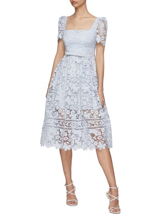 Figure View - Click To Enlarge - SELF-PORTRAIT - Square Neck Floral Lace Midi Dress