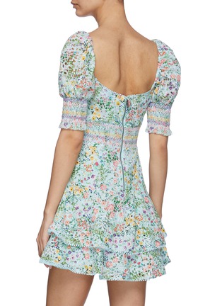 Back View - Click To Enlarge - ALICE & OLIVIA - 'Crawford' Smock Detail Sweetheart Neck Puff Sleeve Floral Mini Dress