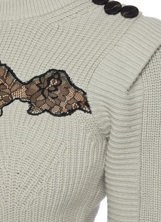  - SELF-PORTRAIT - Lace Motif Button Shoulder Crop Cotton Wool Blend Sweater