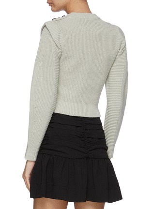 Back View - Click To Enlarge - SELF-PORTRAIT - Lace Motif Button Shoulder Crop Cotton Wool Blend Sweater