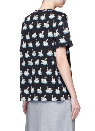 Back View - Click To Enlarge - STELLA MCCARTNEY - Swan print pleated silk panel T-shirt