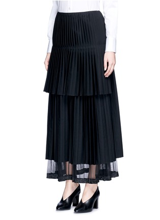 Figure View - Click To Enlarge - STELLA MCCARTNEY - Layered pleat wool twill maxi skirt